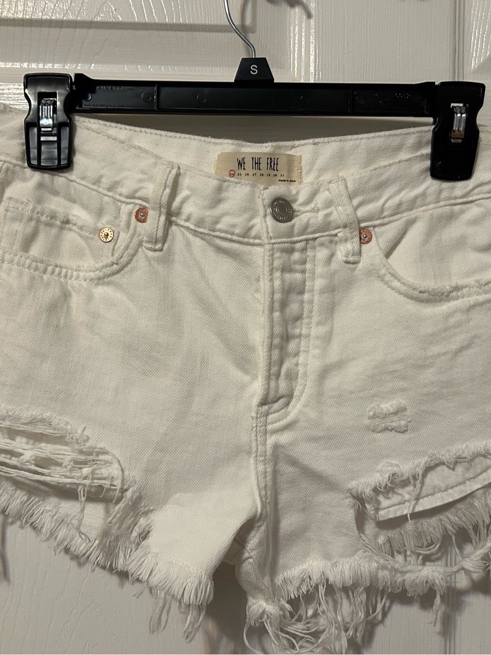 We The Free White Distressed Denim Shorts